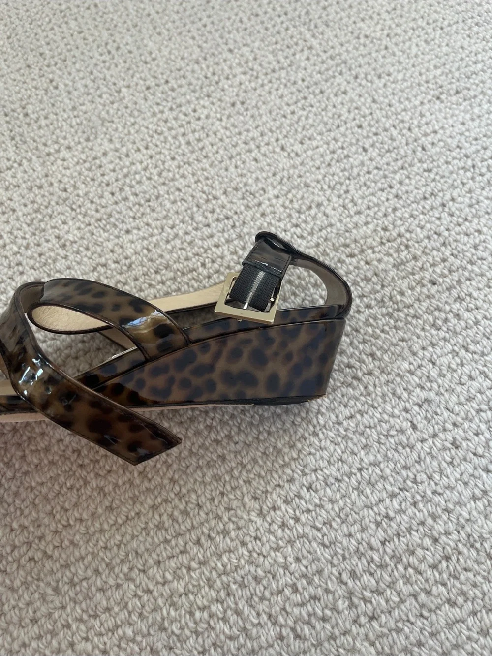 Jimmy Choo Connor Leopard Print Patent Leather Wedges size 37/ US 6.5